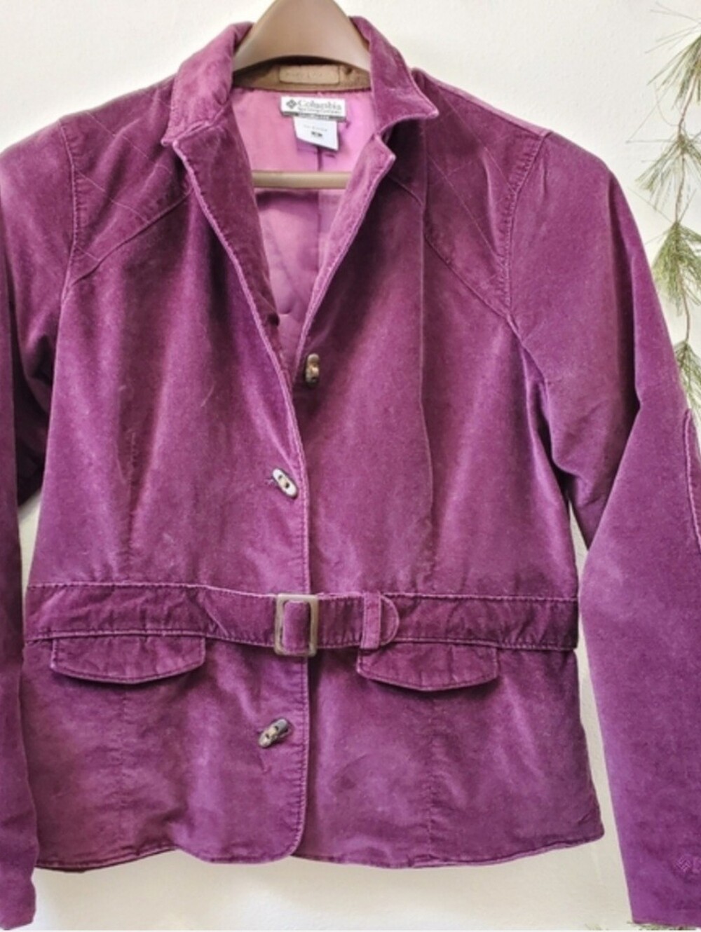 Columbia Sportswear Purple Velvet Belted Jacket Blazer River Resort Coat
